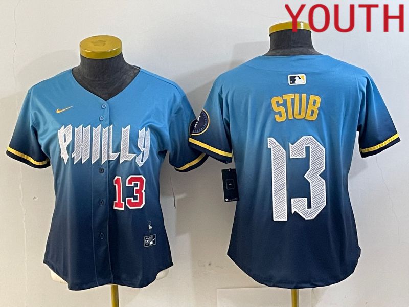Youth Philadelphia Phillies #13 Stub Blue City Edition 2024 Nike MLB Jersey style 3